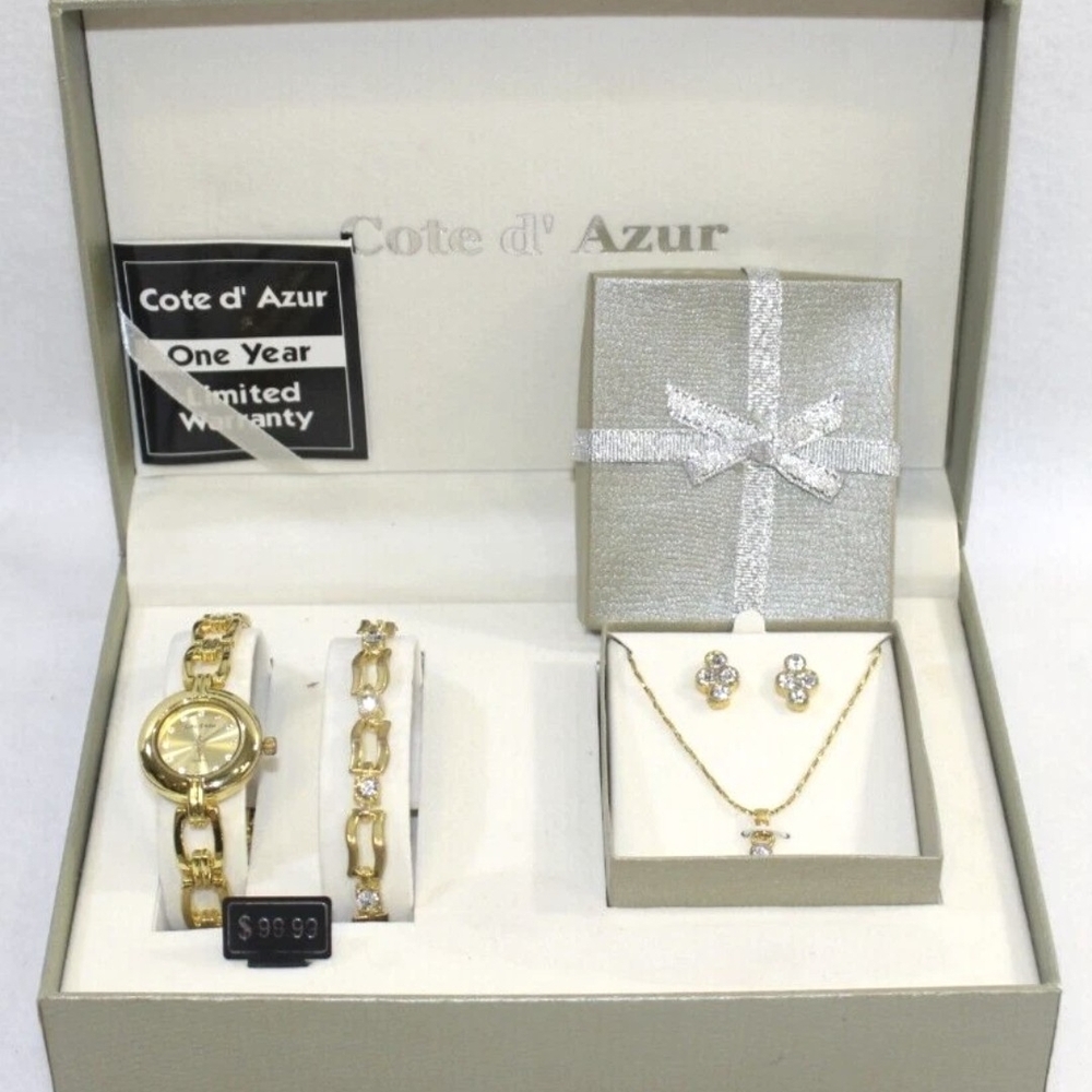 Cote d' Azur Gold Color Watch and Jewelry Set